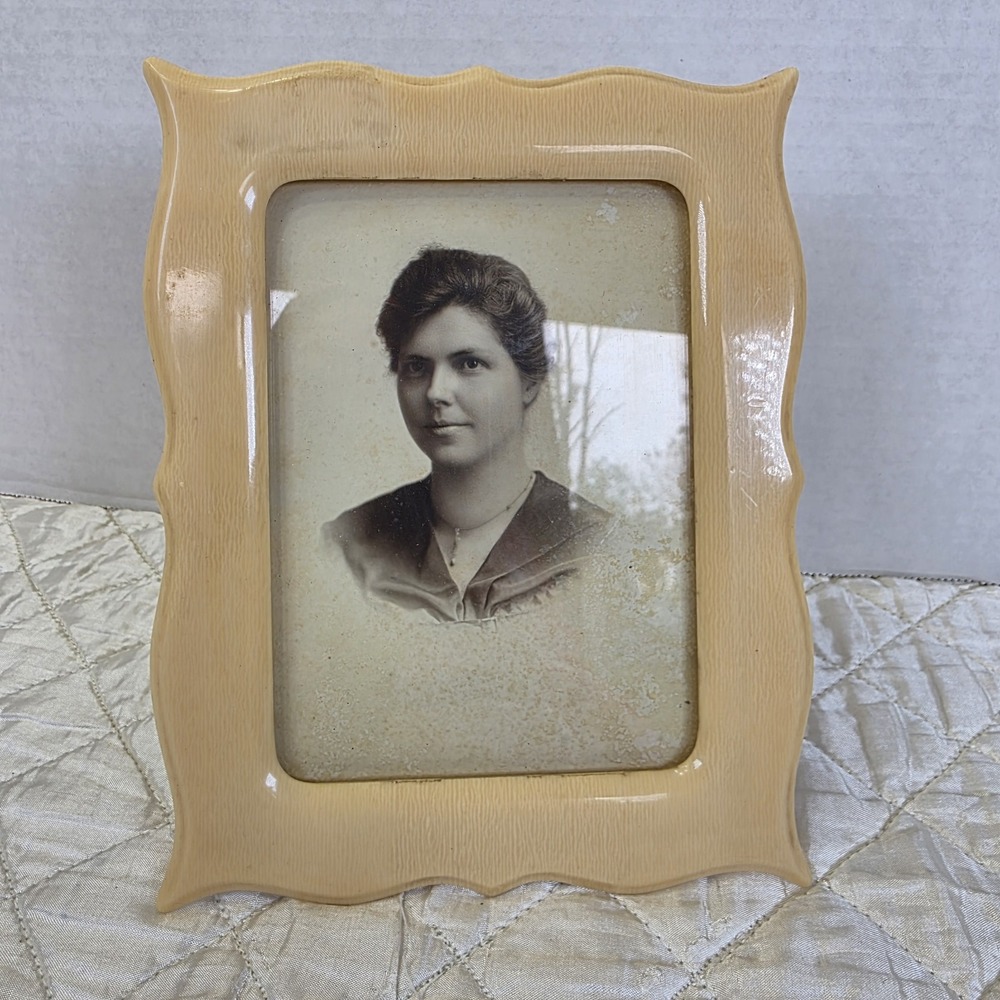 Vintage Celluloid French Ivory Design Picture Frame 1920's Woman Photo B & W